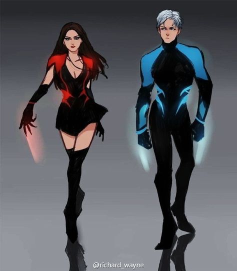 Quicksilver And Scarlet Witch, Maximoff Twins Fanart, Superhero Uniform Design, Xmen Uniform, Wanda Maximoff Suit, Super Hero Costumes Drawings, Marvel Oc Outfits, Super Hero Ideas, Superhero Outfit Ideas