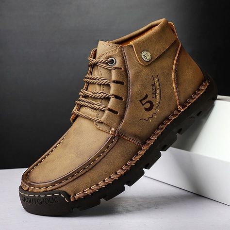 Men's Boots Oxfords Retro Handmade Shoes Comfort Shoes Walking Vintage Classic Casual Outdoor Daily Leather Comfortable Booties / Ankle Boots Loafer Black Yellow Khaki Spring Fall Mens Boots Online, Casual Ankle Boots, Oxford Boots, Men’s Boots, Handmade Leather Shoes, Work Boots Men, Comfort Shoes, Leather Shoes Men, Handmade Shoes