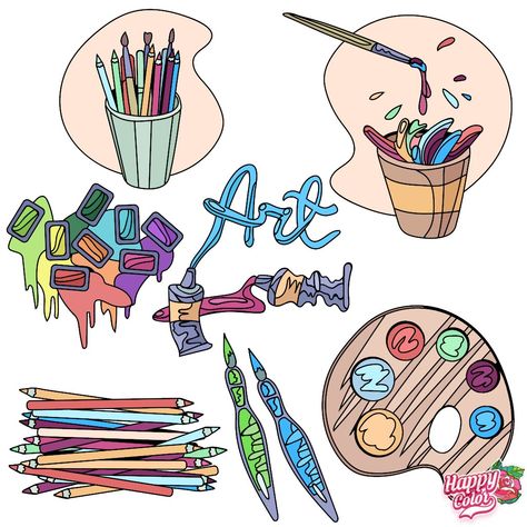 Art Utensils, Color Wheel Projects, Drawing Utensils, Funny Laptop Stickers, Ganesha Drawing, Painting Logo, Art Business Cards, Art Sketches Pencil, Black Art Painting