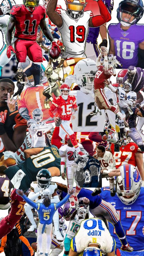 Football Collage Wallpaper, Nfl Aesthetic Wallpaper, Bape Shark Wallpaper, Nfl Football Videos, Football Collage, Football Wallpaper Iphone, Shark Wallpaper, Nfl Wallpaper, Collage Football