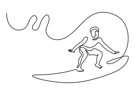 Surfing Tattoos Men, Surf Drawing, Water Surfing, Single Line Drawing, Continuous Line Drawing, Continuous Line, Surf Art, Line Drawing, Vector Art