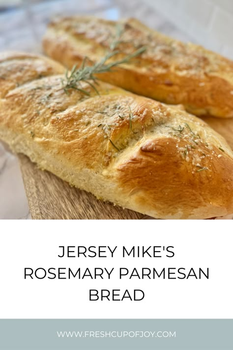 Rosemary Parmesan Bread: Jersey Mike's Copycat Recipe Homemade Jersey Mikes, Parmesan Bread Recipes, Jersey Mikes Bread Recipe, Copycat Jersey Mikes, Jersey Mikes Copycat, Submarine Bread Recipe, Artistic Bread, Rosemary Parmesan Bread, Asiago Bread