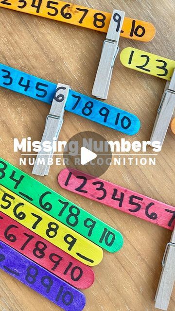 Stephanie & Katrina | Crafty Moms on Instagram: "Looking for a fun and budget-friendly activity to do at home? Try this simple yet engaging counting game using just popsicle sticks and clothespins! This DIY activity is perfect for practicing sequences and missing numbers. Plus, it’s great for developing fine motor skills as kids work to place the clothespins correctly.  Here’s what you need: * Popsicle sticks  * Clothespins  * Black marker   Simply write numbers or sequences on the popsicle sticks, and have your child use the clothespins to fill in the missing numbers. It’s an excellent way for kids to learn and strengthen their little fingers at the same time.  We were inspired by @planningplaytime and absolutely loved how easy and educational this setup is. Give it a try and watch your k Sequencing Numbers, Fill In The Missing Numbers, Academic Activities, Waldorf Homeschool, Maths Ideas, Kids Work, Counting Games, Number Sequence, Missing Numbers