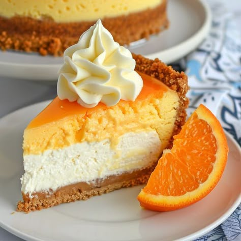 Orange Creamsicle Cheesecake Recipe, Orange Creamsicle Cheesecake, Orange Cheesecake Recipes, Creamsicle Cheesecake, Cheesecake With Whipped Cream, Orange Cheesecake, Cheesecake Easy, Orange Dessert, Orange Baking