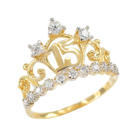 PRICES MAY VARY. FIT FOR A PRINCESS - A quinceanera is the Hispanic tradition of celebrating a young woman’s coming of age on her fifteenth birthday. This stunning 14KT yellow gold quinceanera ring by Claddagh Gold is the perfect way to celebrate the young woman who will always be your princess. This show-stopping ring is emblazoned with the number 15 at the heart of a milgrain edged crown and is studded with sparkly white gemstone accents. This regal tribute is the perfect way to celebrate her Quinceanera Jewelry, Quinceanera Crown, Rose Gold Crown, Black Hills Gold Jewelry, Princess Ring, Sweet 15, Black Hills Gold, Crown Ring, Morganite Engagement