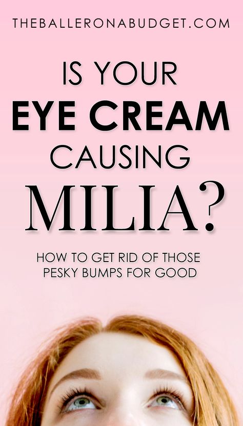 Do you have tiny bumps around your eyes that don’t seem to go away? They’re not pimples - they’re milia. And they might be caused by your eye cream. Heres how to get rid of those pesky bumps for good. White Bump On Eyelid, Pimple On Eyelid, Bumps Under Eyes, Blind Pimple, Forehead Acne, Pimples Under The Skin, Skin Bumps, Prevent Pimples, How To Get Rid Of Pimples