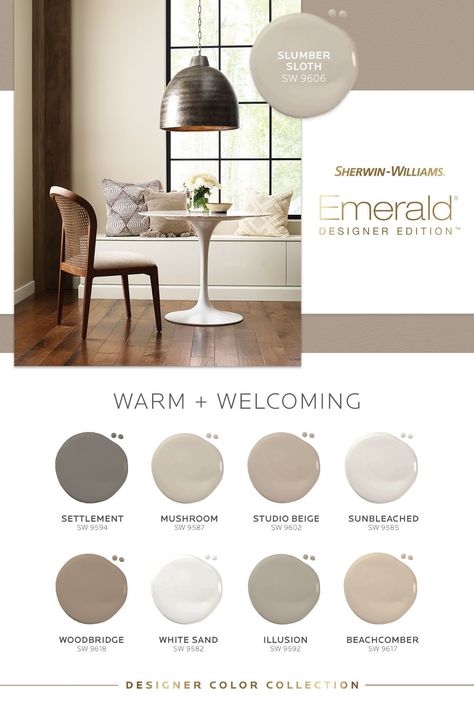 Transitional Style Color Palette, Neutral Room Paint Colors, Sherwin Williams Dark Neutrals, Transitional Paint Palette, Japandi Wall Paint Colors, Classic Interior Paint Colors, Perfect Greige Sherwin Williams Living Room, Sherwin Williams Designer Colors, Sw Taupe Paint Colors