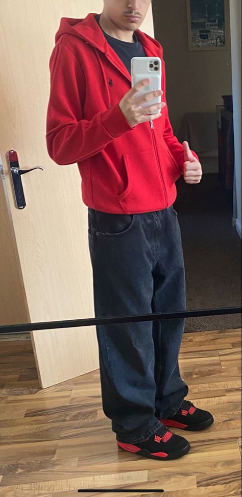 Ralph Lauren Hoodie Outfit, Polo Zip Up Outfit, Zipup Hoodie Outfit Men, Polo Hoodie Outfit, Jordan 4 Red Outfit, Red Zip Up Outfit, Red Thunder 4s Outfit Men, Polo Zip Up Sweater Outfit, Red Polo Sweater Outfit