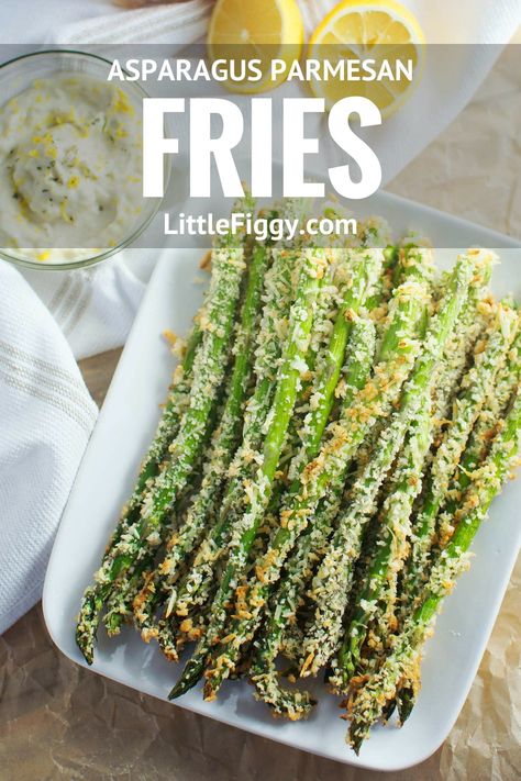 Asparagus Parmesan Fries - Little Figgy Food Parmesan Fries Recipe, Parmesan Fries, Asparagus Recipes Baked, Parmesan Asparagus, Asparagus Fries, Vegetable Side Dishes Recipes, Easy Side Dish, Fries Recipe, Roasted Asparagus