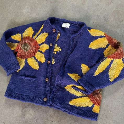 Selling my vintage amano / express sunflower... - Depop Sunflower Cardigan, Sunflower, Knitting