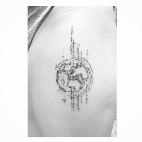 Globe tattoo by Max Le Squatt #MaxLeSquatt #fineline #blackandgrey #globe #linework Earth Tattoo Ideas, Tattoo Ideas Nature, Earth Tattoos, Tattoo Line Art, Tattoo Letters, Side Hip Tattoos, Globe Tattoos, Earth Tattoo, Unique Small Tattoo