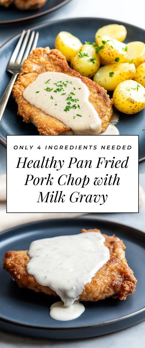 Image for Healthy Pan Fried Pork Chop with Milk Gravy Breakfast Pork Chops, Fried Pork Steak, Country Fried Pork Chops, Pork Loin Chops Recipes, Fried Pork Chop Recipes, Pork Cutlet Recipes, Easy Gravy Recipe, Pan Fried Pork Chops, Skillet Pork Chops