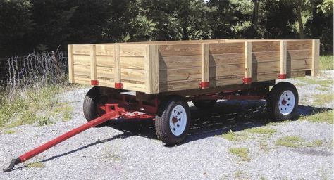 FARM SHOW - Old Running Gear Converted To Sturdy Hay Wagon Hay Wagon Ideas, Shop Hacks, Hay Wagon, Optical Illusion Paintings, Ford 8n, Agriculture Equipment, Farm Wagons, Bike Cart, Farm Show