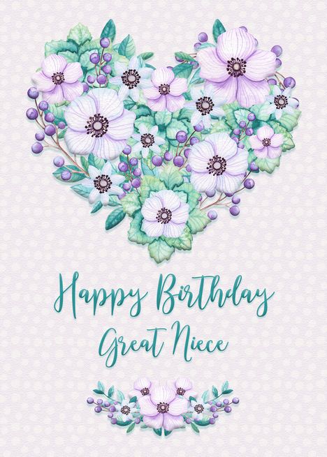 Happy Birthday to Great Niece Pretty Purple Floral Heart Wreath card Happy Birthday To Niece, Happy Mothers Day Daughter, Happy Birthday Wishes For Her, Niece Birthday Wishes, Birthday Fireworks, Happy Birthday Girlfriend, Happy Birthday Niece, Birthday Wishes For Her, Belated Birthday Wishes