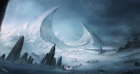 Two Steps From Hell, Fantasy Scenery, Arctic Landscape, Planets Wallpaper, Fantasy Places, Winter Wallpaper, Lana Del Ray, Mountain Paintings, Arte Fantasy