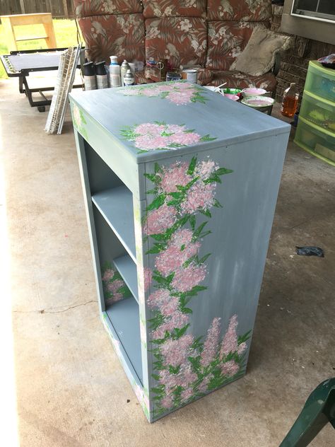 Shelf for my daughters room - hand painted Shelf Painting Ideas Diy Wood Shelves, Diy Painted Shelf, Painted Shelf Ideas, Bookshelf Painting, Painted Shelf, Painted Bookshelves, Diy Wood Shelves, Daughters Room, My Daughters