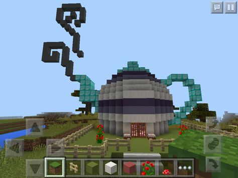 Built a cute teapot house in minecraft Minecraft Teapot House, Minecraft Teapot, Minecraft Tea House, Minecraft Alice In Wonderland, Shops Minecraft, Wonderland Minecraft, Disney Minecraft, Teapot House, Minecraft Houses For Girls