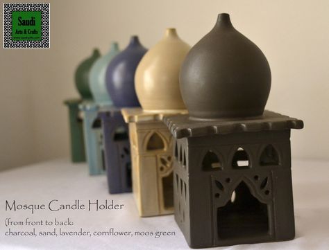 Our Mosque Candle Holder is created especially for us by a local pottery workshop. Made from the highest quality fired clay and available in five beautiful and unique colours that reflect the natural surroundings of the area. This candle holder allows you to bring a touch of Saudi into your home and garden and is perfect for small candles and tealights. Use as an interesting centrepiece to your summer BBQ table. Approximate size: H. 20 cm x W. 11 cm Our full collection of Saudi pottery can b... Ramadan Inspiration, Ramadan 2024, Bbq Table, Ramadan Decor, Ceramic Lantern, Ramadan Crafts, 3d Printed Objects, Pottery Workshop, Unique Colours