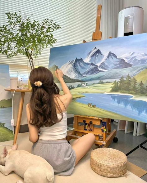 Person Painting Aesthetic, متحف فني, Art Studio Room, Falling Star, Dream Vision Board, Visual Board, Artist Aesthetic, Luxury Lifestyle Dreams, Studio Room