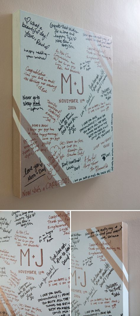 #DIY ~ large gallery style painted canvas as your wedding guest book, so cute! Diy Wedding Guest Book, Diy Guest Book, Graduation Open Houses, Diy Brides, Guest Books, Painted Canvas, Grad Parties, Book Ideas, Trendy Wedding