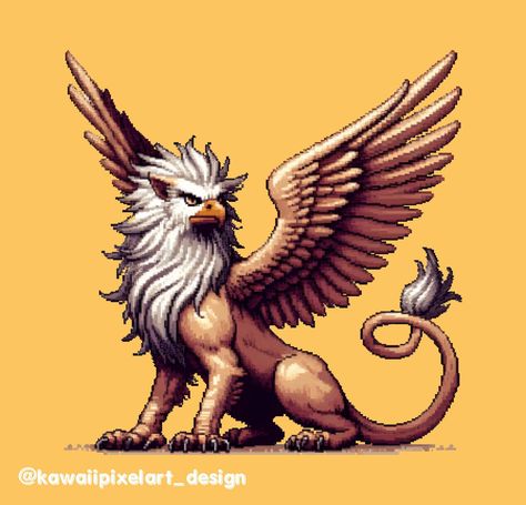 Dive into the realm of mythology with our mythical Griffin pixel art design! Crafted with intricate detail, this majestic creature brings a touch of ancient legend to your modern style. Whether you’re a fan of mythical beasts or simply enjoy the art of pixel art, our Griffin design is perfect for you. Explore our range of products, including stickers, t-shirts, and more, and let the Griffin accompany you on your adventures. Mythical Griffin, Griffin Design, Mythical Beasts, Open Wings, Mythical Beast, Mythical Creature, Pixel Art Design, Retro Game, Retro Gaming