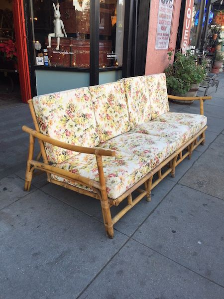 Large Mid-century Bamboo-Rattan Sofa Bamboo Furniture Outdoor, Los Angeles Sunset, Tropical Furniture, Peacock Chairs, Bamboo Sofa, Bamboo House Design, Flat Decor, Chair Designs, Bamboo Chair