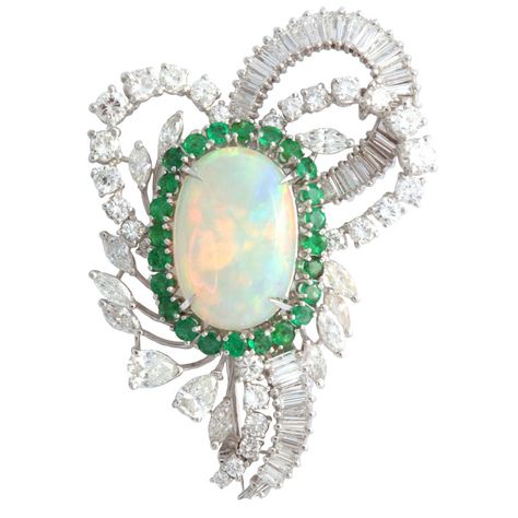 Bijoux Art Deco, Diamond Ribbon, Crystal Opal, Diamond Brooch, Pretty Jewelry, Jewelry Images, Opal Crystal, Gems Jewelry, Emerald Diamond