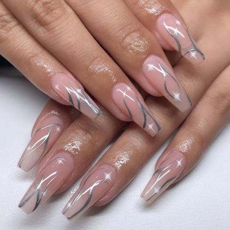 17 Stunning Acrylic Coffin Nail Design Ideas Teal Acrylic Nails, Sliver Nails, Metallic Nails Design, Acrylic Coffin Nails, Gel X Nails, X Nails, Black Coffin Nails, Coffin Nails Matte, Metallic Nail