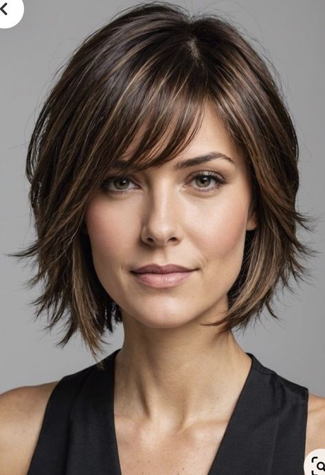 Back Of Head Bob Haircut, Bob With Bangs Fine Hair Over 40, Medium Wedge Haircut, Bangs For Thinning Hair Over 40, Short To Medium Haircuts For Fine Hair, Straight Fine Hairstyles, Short Choppy Haircuts For Fine Hair, Straight Shoulder Length Hair With Layers, Choppy Bob Haircuts For Fine Hair