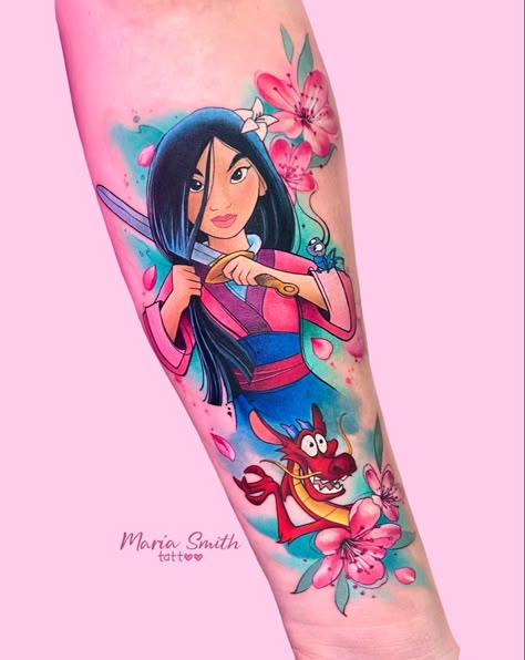 Mulan Sleeve Tattoo, Mulan Inspired Tattoos, Mulan Tattoo Ideas, Tattoo Ideas Princess, Mulan Tattoo, Princess Mulan, Disney Mulan, Tattoo Reference, Inspired Tattoos