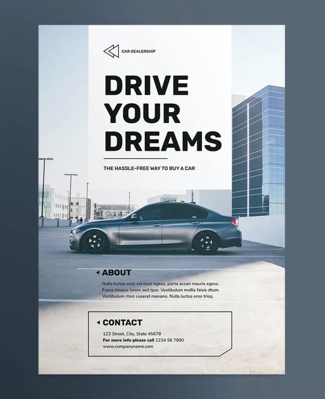 Car Dealership Poster Template AI, EPS, INDD, PSD - Both US Medium and EU A2 poster formats Professional Poster, Car Advertising Design, Automobile Advertising, Poster Template Design, Poster Layout, Car Advertising, Business Education, Modern Poster, Car Posters