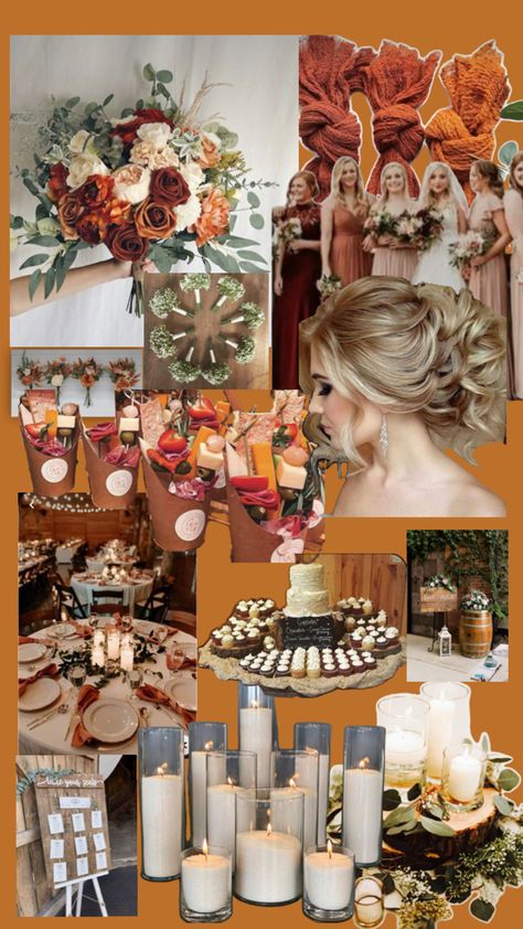 Burnt Orange, Candles and eucalyptus- Barn style Wedding Vision Board, Orange Candles, Burnt Orange Weddings, Wedding Inside, Wedding Vision, Orange Wedding, Barn Style, Burnt Orange, Vision Board