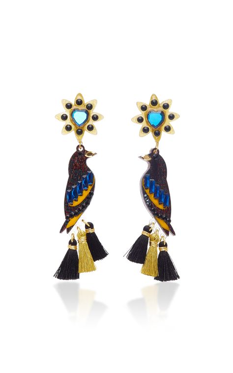 Mercedes Salazar Cacique Lomiamarillo Petit Earrings €220 Jungle Style, Bird Design, Moda Operandi, Fashion Collection, Rum, Black Fashion, Mens Outfits, For Women, Crystals