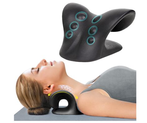 Neck Stretcher for Pain Relief, Neck and Shoulder Relaxer Cervical Traction Device Pillow for Muscle Relax and TMJ Pain Relief Neck Stretcher, Neck Traction, Cervical Traction, Traction Device, Congenital Heart Defect, Muscle Pain Relief, Neck And Shoulder Pain, Black Neck, Muscle Relaxer