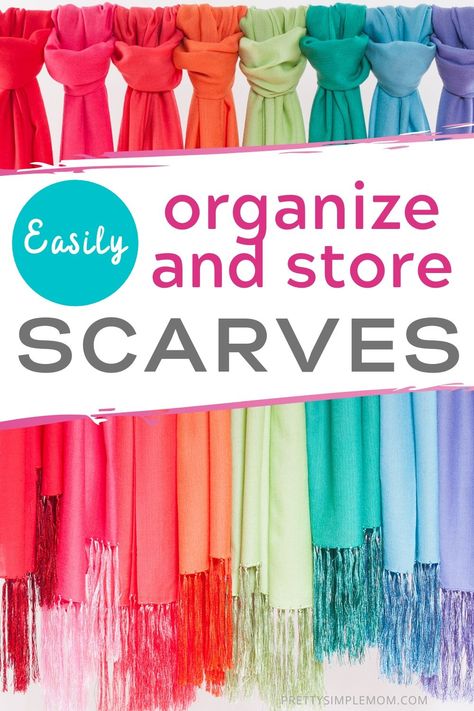 Scarves can be tricky. Have you tried but still wonder how to organize scarves in a way that protects them and makes them easy to find? Our scarf organizing tips show you. | #organizescarves #scarforganizingtips #scarforganizationdisplay #bedroomorganization Diy Scarf Hanger, Organize Scarves, How To Store Scarves, Thigh Jewelry, Organization Hacks Diy, Scarf Rack, Hanging Scarves, Scarf Storage, Scarf Organization