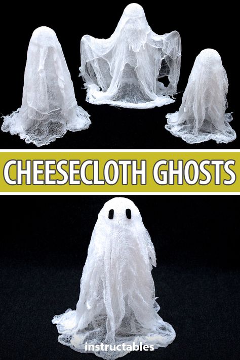 How To Make Halloween Ghouls, Diy Ghost Out Of Cheese Cloth, Diy Ghosts Outdoor Cheesecloth, Floating Ghost Diy Cheesecloth, Diy Ghost Hanging From Tree, How To Make Yard Ghosts, Halloween Cheesecloth Decoration, Diy Cheese Cloth Ghost, How To Make Ghost With Cheese Cloth