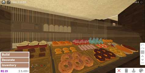 Bloxburg Bakery Ideas Inside, Bloxburg Target, Bakery Bloxburg, Bloxburg Grocery Store, Bloxburg Town Layout Small Plot, Bloxburg Bakery, Bloxburg Cafe, Bloxburg Aesthetic, Bloxburg City