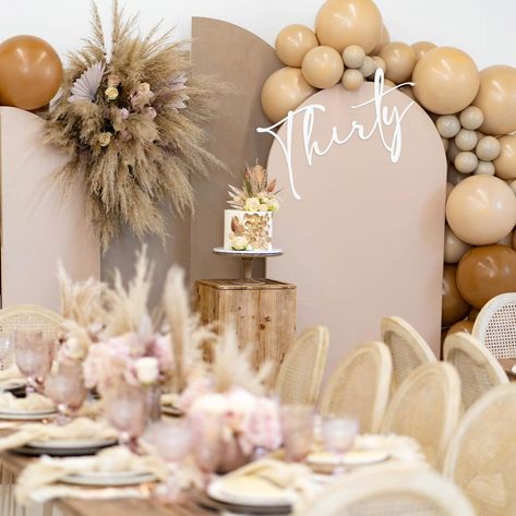 Detailed Decor on Instagram: “Nude & Blush Boho 30th Birthday Celebration ✨ • • • Event Design @detaileddecor Florals & Custom Signage @sydneysmithdesign Tables…” Boho 30th Birthday Party Decor, Boho Neutral Party Decor, Neutral Pink Party Decor, Boho Themed 30th Birthday Party, Boho Birthday Decor, Boho 30th Birthday Party, 30th Birthday Table Decor Pink, Nude Table Setting, 30th Birthday Table Decor