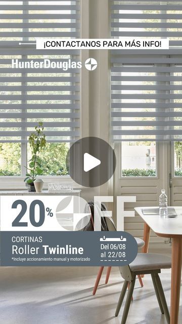 Mobiliet Co on Instagram: "🔸¡Nuestras cortinas Horizontales de Madera, Roller en tela Decorativa y Roller Twinline están con un 20% OFF del 06 al 22 de agosto!🔸 🔥🔥🔥
👉 En todas podés elegir el accionamiento manual o motorizado.
👉 Tenemos una amplia variedad de tonos y texturas para elegir.
👉 Contactános para cotizar tu cortina.

#solucionmobiliet #horizontalesdemadera #rollerenteladecorativa #rollertwinline
#mobilietdeco #hunterdouglas #hunterdouglasargentina #protección #privacidad
#neuquen #interiorismo #diseño #decoración #cortinas" Cortina Roller, 20 Off, Hunter Douglas, August 12, On Instagram, Instagram, Tela