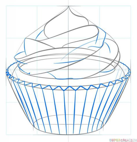 How to draw a cupcake | Step by step Drawing tutorials How To Draw Cupcakes Step By Step, Cupcake Drawing Tutorial, Paintings Of Cupcakes, Cupcake Art Drawing, Frosting Drawing, How To Draw Frosting, Cupcake Drawing Step By Step, Drawings Of Cupcakes, Cupcake Illustration Cute