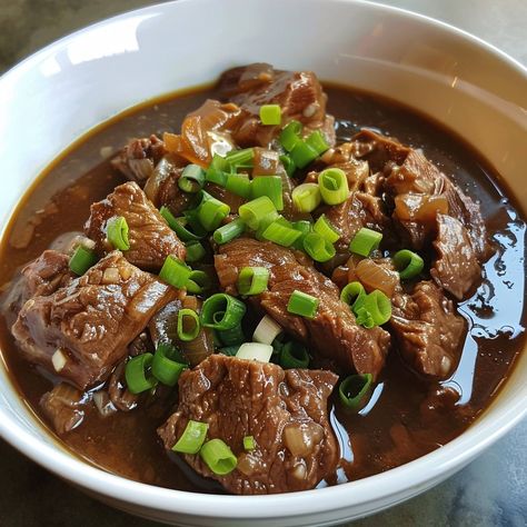 🥘 Savor the rich, comforting flavors of Beef Pares, a Filipino classic! 🍽️ Beef Pares 🛒 Ingredients: Beef brisket: 1 lb, cubed Soy sauce: 1/4 cup Brown sugar: 2 tbsp Star anise: 2 Garlic, minced: 1 tbsp Onion, chopped: 1 Beef broth: 2 cups Green onions for garnish 👩‍🍳 Instructions: Brown Beef: Sauté garlic and onion. Add beef and brown slightly. Simmer: Add soy sauce, brown sugar, star anise, and broth. Simmer until beef is tender. 🍲 Warm up with a bowl of Beef Pares tonight! Its aromatic... Beef Pares, Cozy Fall Recipes, Instagram Recipes, Brisket Recipes, Festive Drinks, Trending Recipes, Beef And Noodles, Beef Brisket, Star Anise