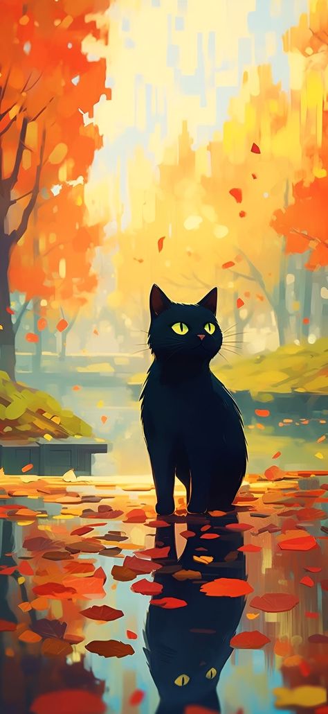 Halloween Home Decor Ideas, Cat Pattern Wallpaper, Cat Phone Wallpaper, Black Cat Aesthetic, Cats Halloween, Fall Cats, Iphone Wallpaper Cat, Pumpkin Painting Ideas, Halloween Cats