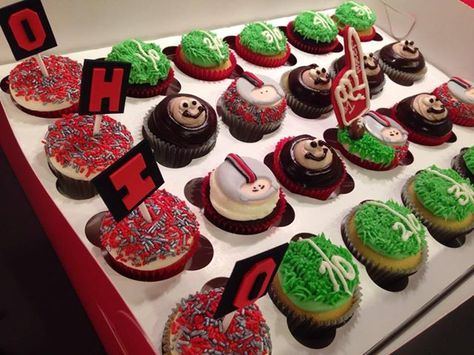 OH -IO! Ohio State Buckeye Kids Cupcakes! OSU Cupcakes - Brutus Cupcakes- Beasley's Buckeye Bakeshop, Plain City, OH Ohio State Cupcakes, Ohio State Themed Party, Ohio State Desserts, Ohio State Dessert Ideas, Osu Cupcakes, Buckeye Cupcakes Ohio State, Buckeye Cupcakes, Ohio State Cake, Buckeye Cookies