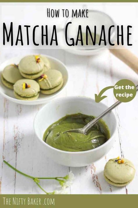 Matcha Filling Recipe, Matcha Ganache Recipe, Matcha Macaron Recipe, Ganache Flavors, Easy Cake Filling, Matcha Ganache, White Chocolate Matcha, Ganache Recipes, Matcha Macarons