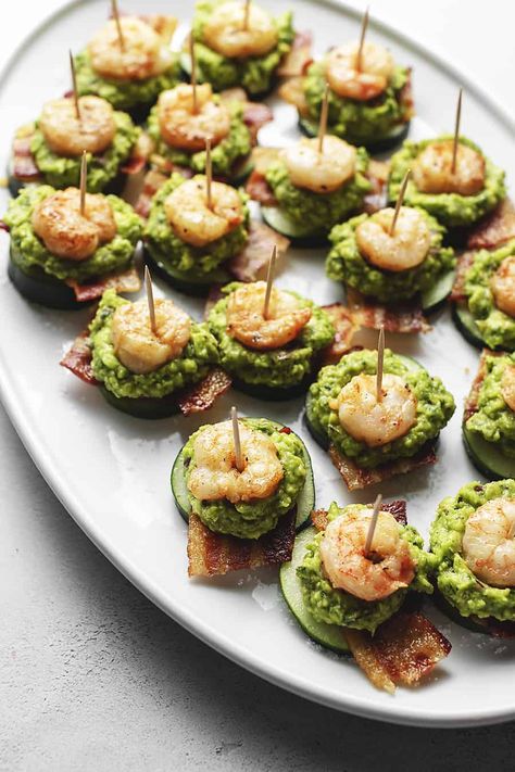 Keto Shrimp Guacamole and Bacon Appetizers • Low Carb with Jennifer Shrimp Guacamole, Low Carb Shrimp, Bacon Recipes Appetizers, Creamy Guacamole, Buttery Shrimp, Savory Bacon, Keto Shrimp, Keto Appetizers, Shrimp Appetizers