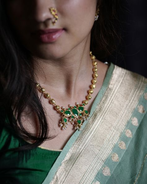 Aadyaa’s newly launched Tanmani collection ✨ Grace up your look by adorning these one of a kind Tanmani handmade in 92.5 silver with green onyx, semiprecious stones and plated in gold!! 😍 Style them with your favourite traditional outfits!! ✨ Beautiful saree by: @saudamini_handloom Gorgeous styling & direction: @sakheeg Draping by: @nilam_art1687 Shop these beautiful pieces at www.aadyaa.com 🔎 Tanmani set https://aadyaa.com/search?q=manini+tanmani For more details and WhatsApp ord... Saree Blouse Designs Latest, Jewel Necklace, Ball Necklace, Blouse Designs Latest, India Jewelry, Jewellery Handmade, Silver Jewelry Handmade, Green Onyx, Beautiful Saree