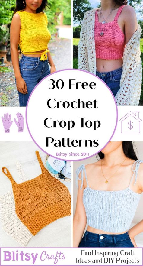 30 Free Crochet Crop Top Patterns (Tank Top Pattern) Crochet Tanks, Crochet Crop Top Pattern Free, Free Crop Tops, Ravelry Crochet, Crochet Hack, Crop Top Pattern, Tank Top Pattern, Crochet Crop Top Pattern, Mode Crochet