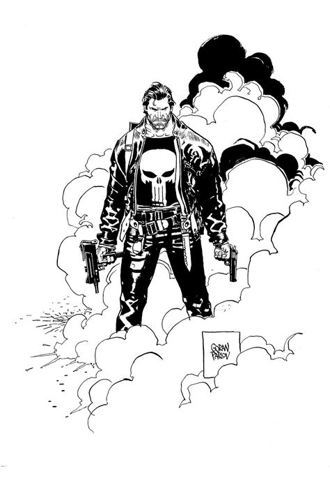 The Punisher by Goran Parlov Goran Parlov, Punisher Art, Comic Book Drawing, The Punisher, Dark Knight, Spaceship, Graphic Novel, Rocket, Character Inspiration