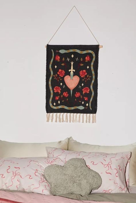 Honk Shoo, Black Wall Hanging, Furniture Apartment, Small Tapestry, Uo Home, Woven Tapestry, Heart Motif, Rose Wall, Mirror Wall Art