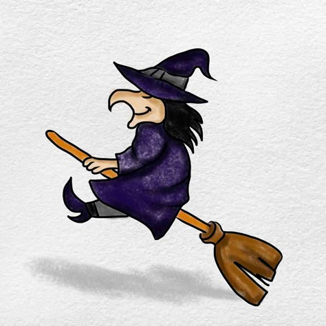 Wish to experience how to make an easy witch drawing? Cartoon Witch Drawing Easy, How To Draw A Witch Easy, Halloween Witch Drawing Easy, How To Draw A Witch On A Broom, Witch Drawings Easy, Witch Doodles Easy, Halloween Drawings Witch, Draw Halloween Art Easy, Simple Witch Drawing